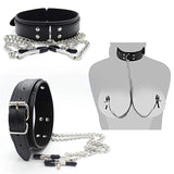 Stainless Steel Metal Chain Nipple Clamps With Leather Choker