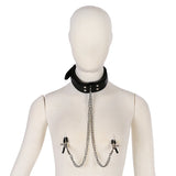 Stainless Steel Metal Chain Nipple Clamps With Leather Choker