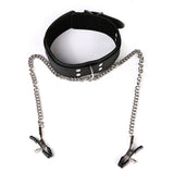 Stainless Steel Metal Chain Nipple Clamps With Leather Choker