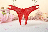 Crotchless Women's Lingerie Bowknot Underwear, Sexy Lace Thong Temptation Sheer Lingerie