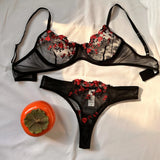 Sexy Sheer Set Women's Underwear Exotic Bra Set Embroidered Print Brassiere Women's Push Up Thin Bralette