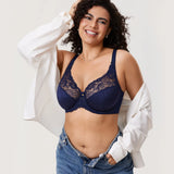 DELIMIRA Women's Plus Size Minimizer Lace Bra Full Coverage Underwire Unlined Floral