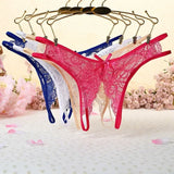 Crotchless Women's Lingerie Bowknot Underwear, Sexy Lace Thong Temptation Sheer Lingerie