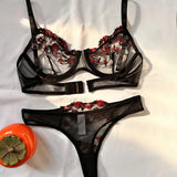 Sexy Sheer Set Women's Underwear Exotic Bra Set Embroidered Print Brassiere Women's Push Up Thin Bralette